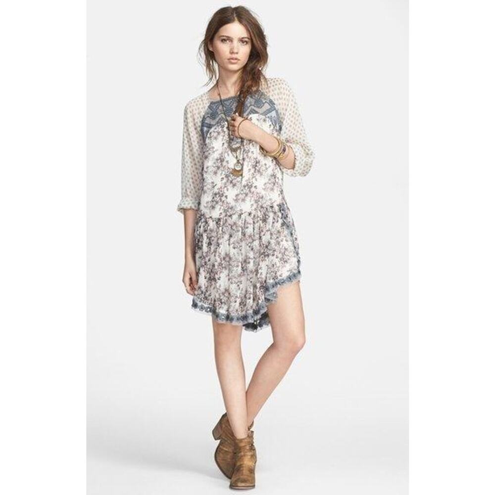 Free people Elsie Sheer Lace Boho Dress in Midnight Garden Combo Size S
